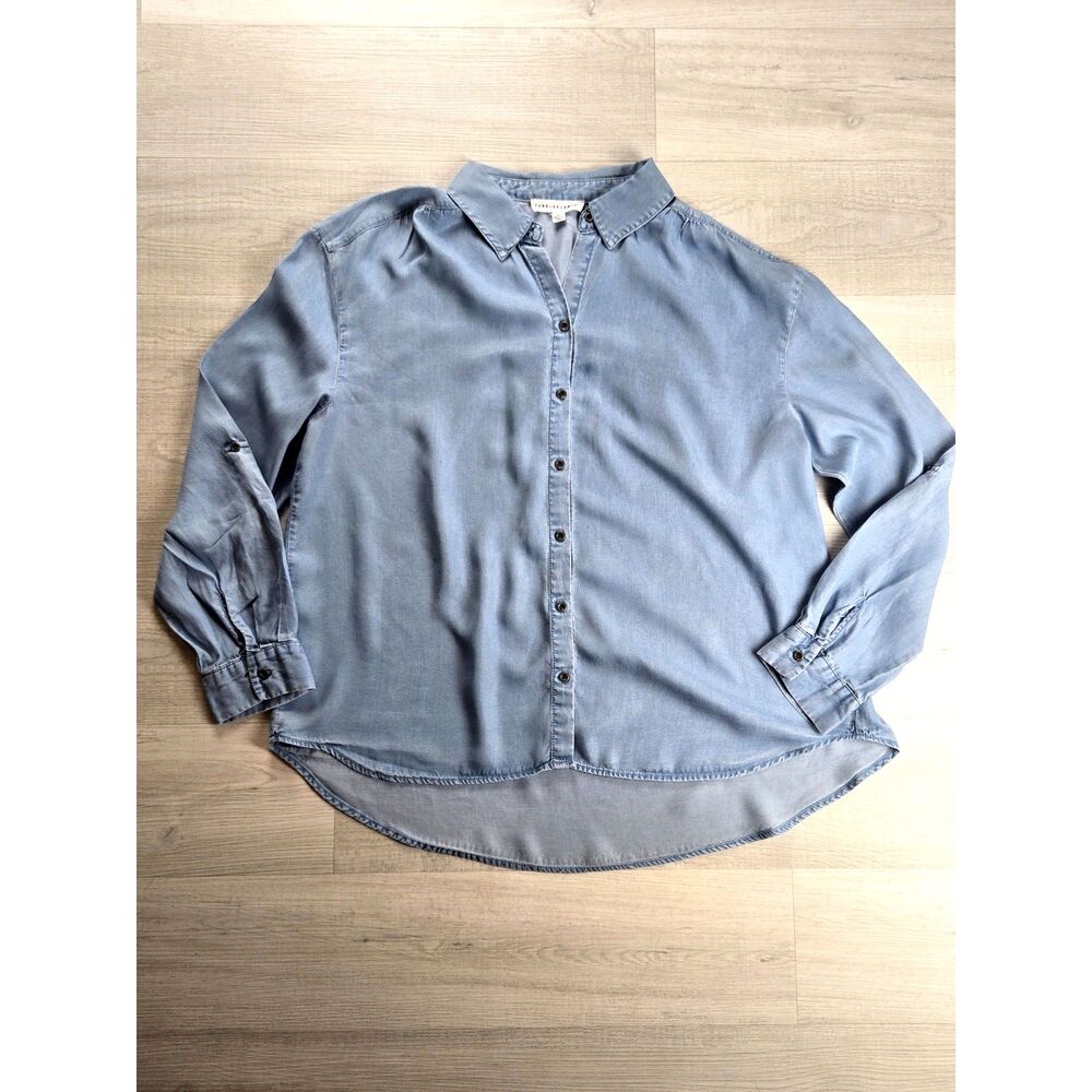 Jane + Delancey Chambray Roll Tab Sleeve Shirt XL Soft Lyocell